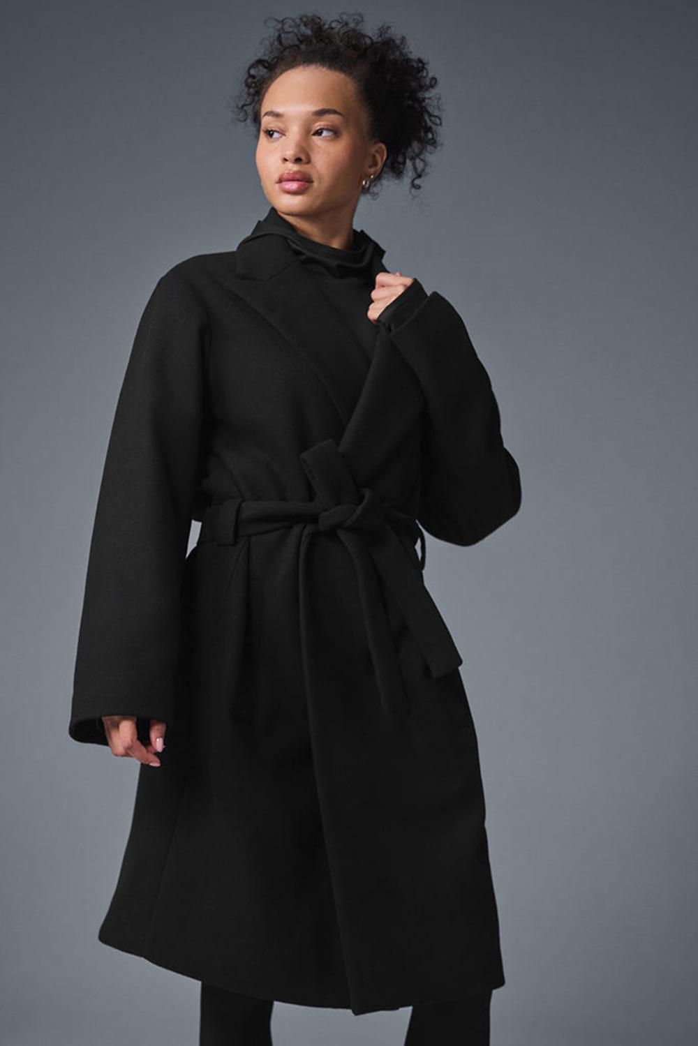 Black Women Alo Yoga Wool Gameday Overcoat | Australia  29843-EINO