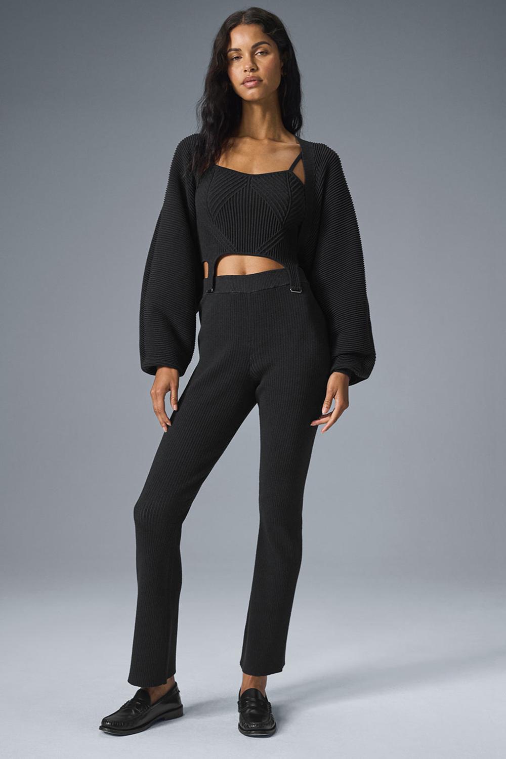 Black / Anthracite Women Alo Yoga Denim Knit High-Waist Flare Pant | Australia  85679-ONCK