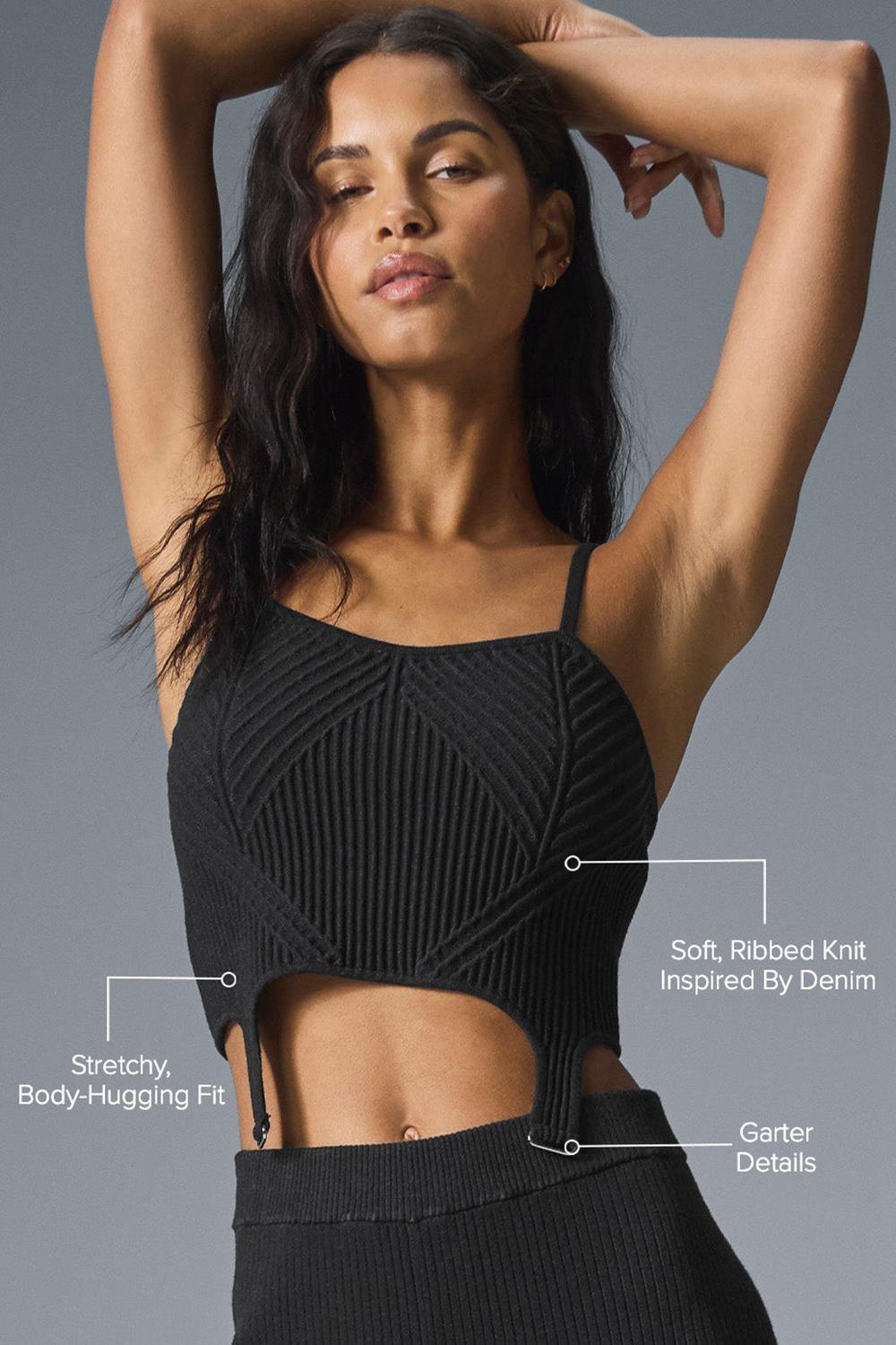 Black / Anthracite Women Alo Yoga Denim Knit Garter Tank | Australia  82639-ELKY