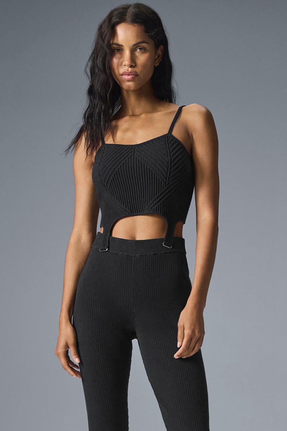 Black / Anthracite Women Alo Yoga Denim Knit Garter Tank | Australia  82639-ELKY
