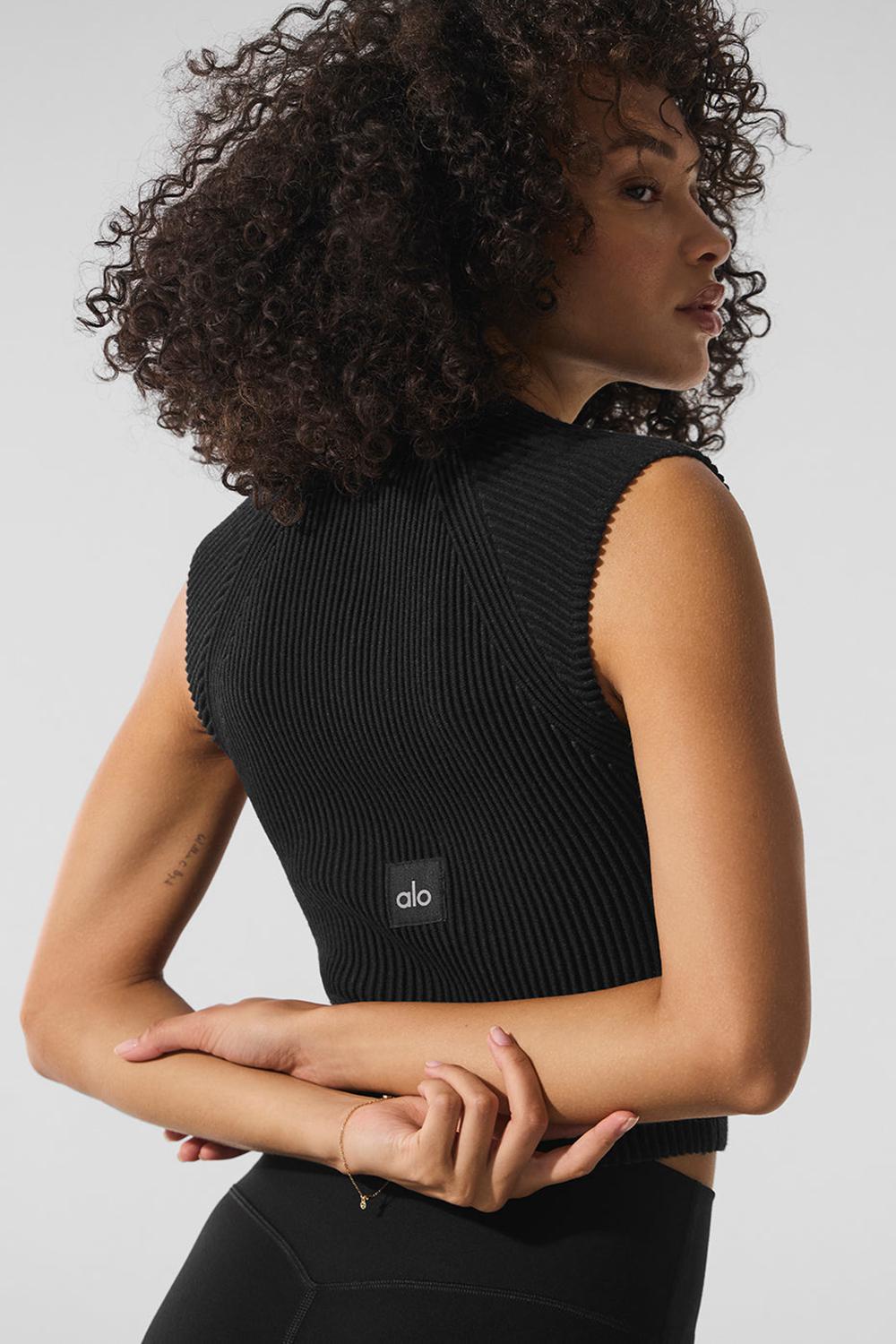 Black / Anthracite Women Alo Yoga Denim Knit Sleeveless Full Zip Top | Australia  18506-GATY