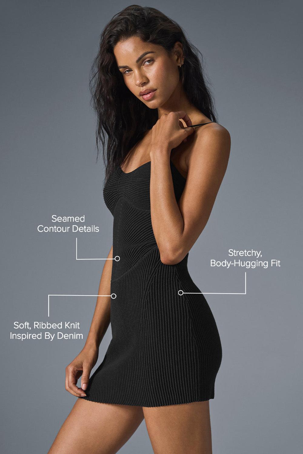 Black / Anthracite Women Alo Yoga Denim Knit Mini Dress | Australia  78364-GMKE
