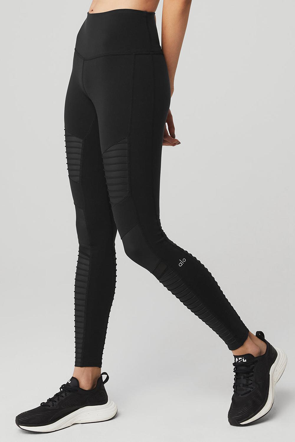 Black / Black Glossy Women Alo Yoga High-Waist Motos Legging | Australia  93502-IOWQ