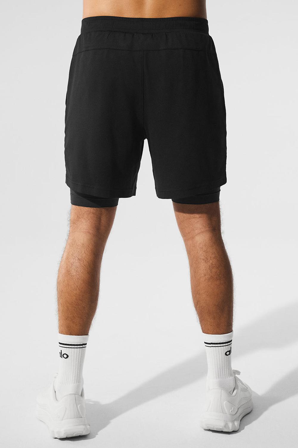 Black / Black Men Alo Yoga Conquer React 2-In-1 Performance Short | Australia  29847-REIP