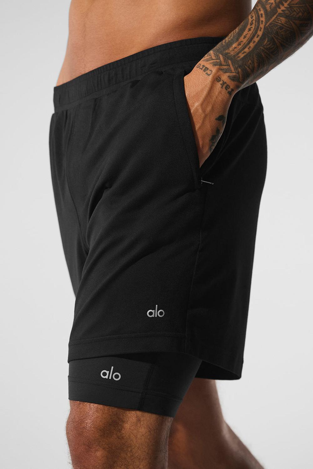 Black / Black Men Alo Yoga Conquer React 2-In-1 Performance Short | Australia  29847-REIP
