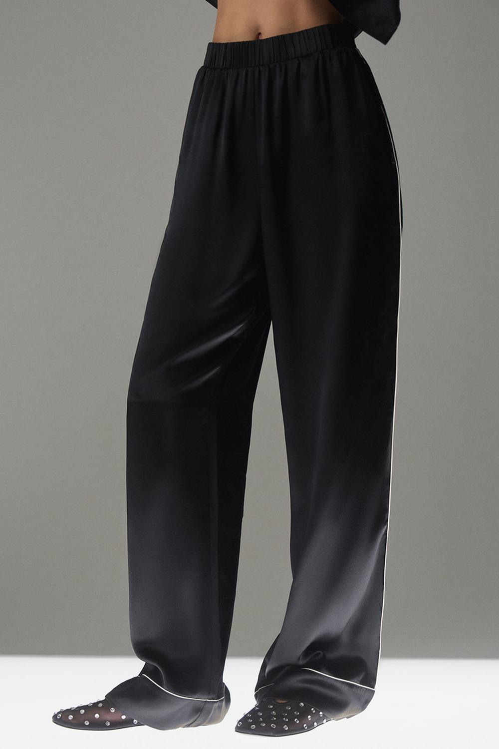 Black / Ivory Women Alo Yoga Courchevel Silk Pant | Australia  63547-RLTX