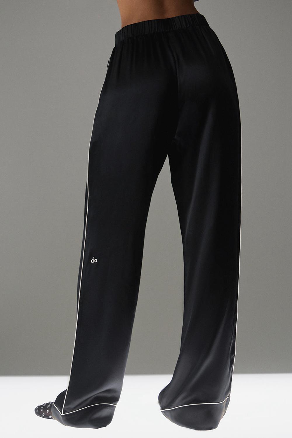 Black / Ivory Women Alo Yoga Courchevel Silk Pant | Australia  63547-RLTX
