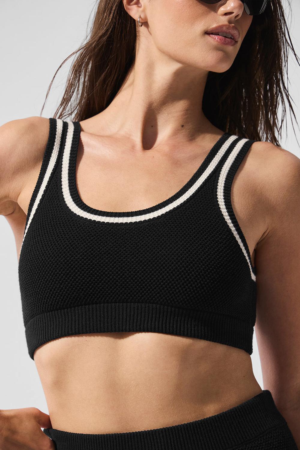 Black / Ivory Women Alo Yoga Tennis Club Sweater Knit Bra | Australia  36947-ANVE
