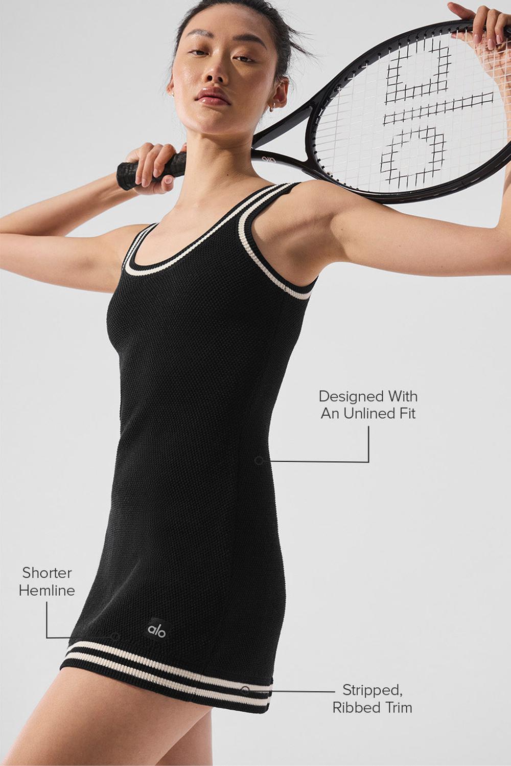 Black / Ivory Women Alo Yoga Tennis Club Sweater Knit Dress | Australia  63970-JKOE