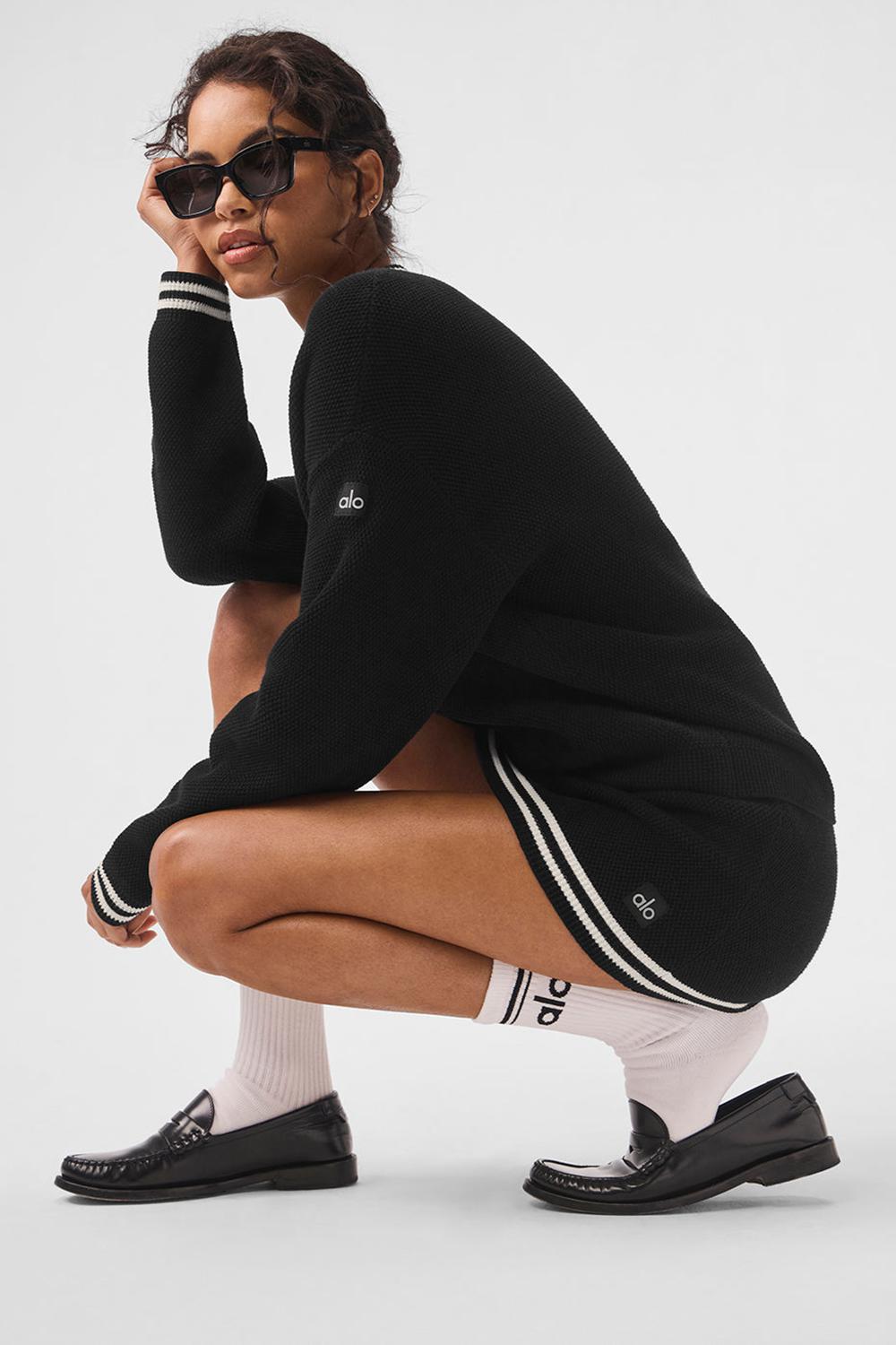 Black / Ivory Women Alo Yoga Tennis Club Sweater Knit Cardigan | Australia  74625-QNTD