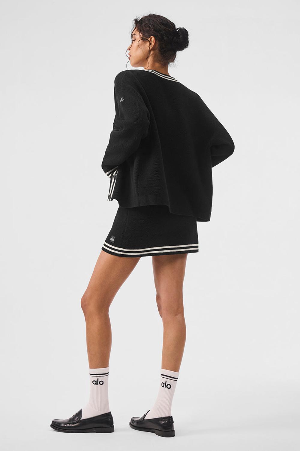 Black / Ivory Women Alo Yoga Tennis Club Sweater Knit Cardigan | Australia  74625-QNTD