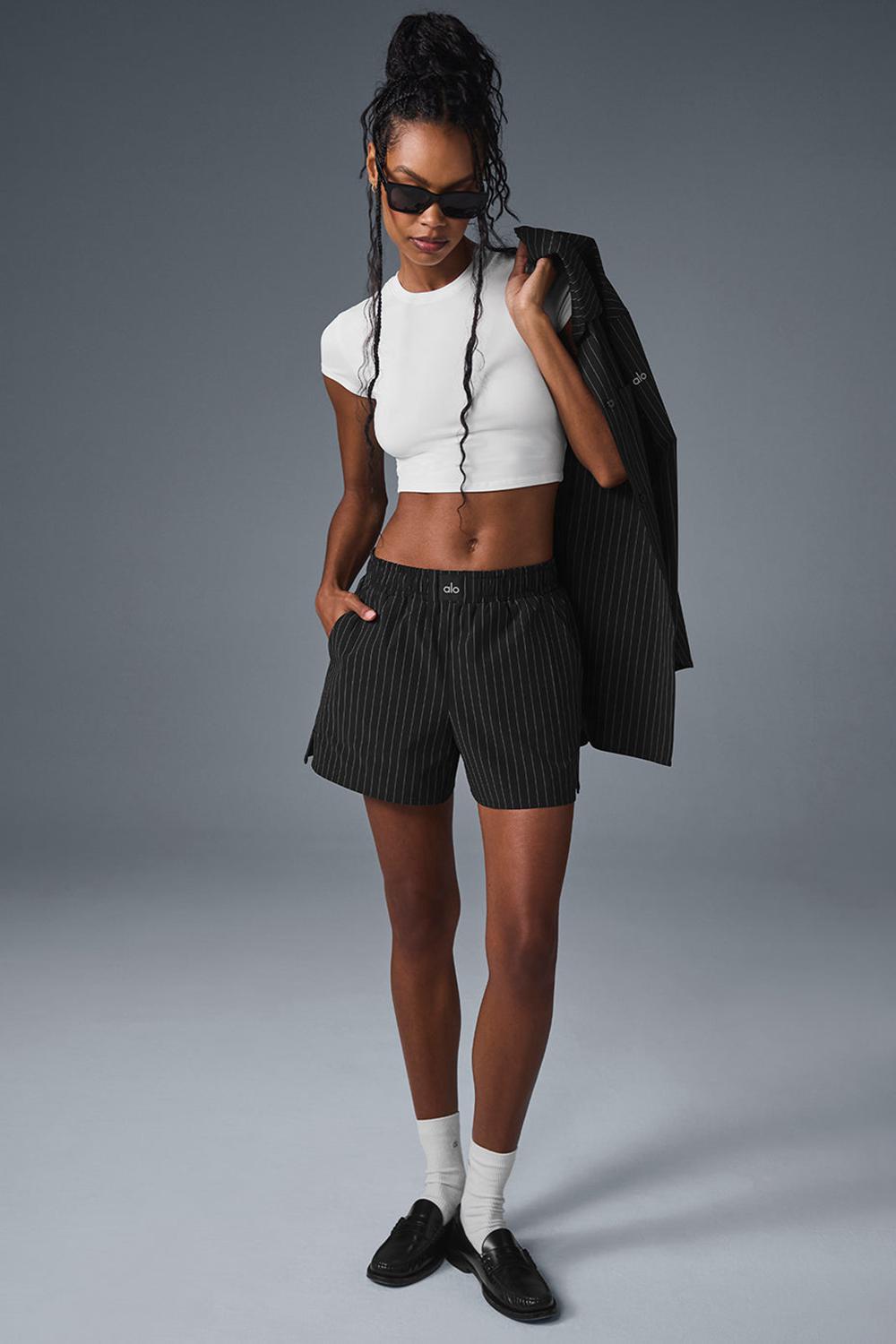 Black / Titanium Women Alo Yoga Pinstripe Daylight Boxer | Australia  45730-QPXM