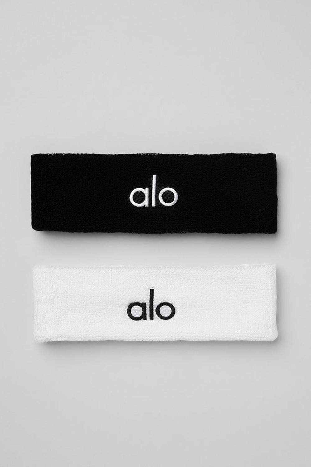 Black / White Men Alo Yoga Glow (2-Pack) Sweatband | Australia  48316-HPBA
