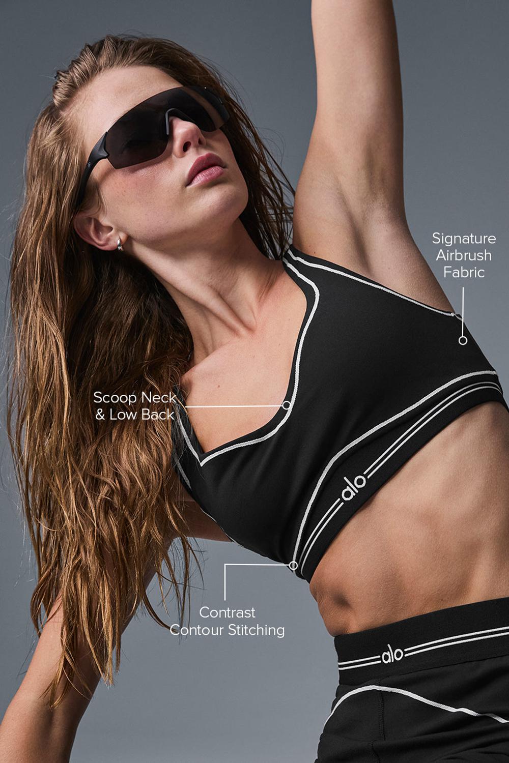 Black / White Women Alo Yoga Airbrush Heart Throb Bra | Australia  81349-OQHI