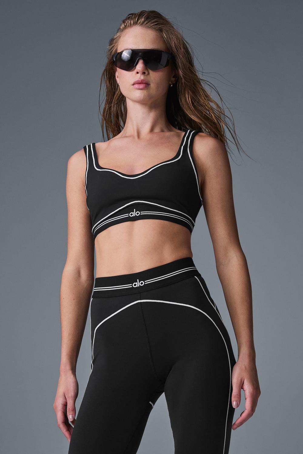 Black / White Women Alo Yoga Airbrush Heart Throb Bra | Australia  81349-OQHI