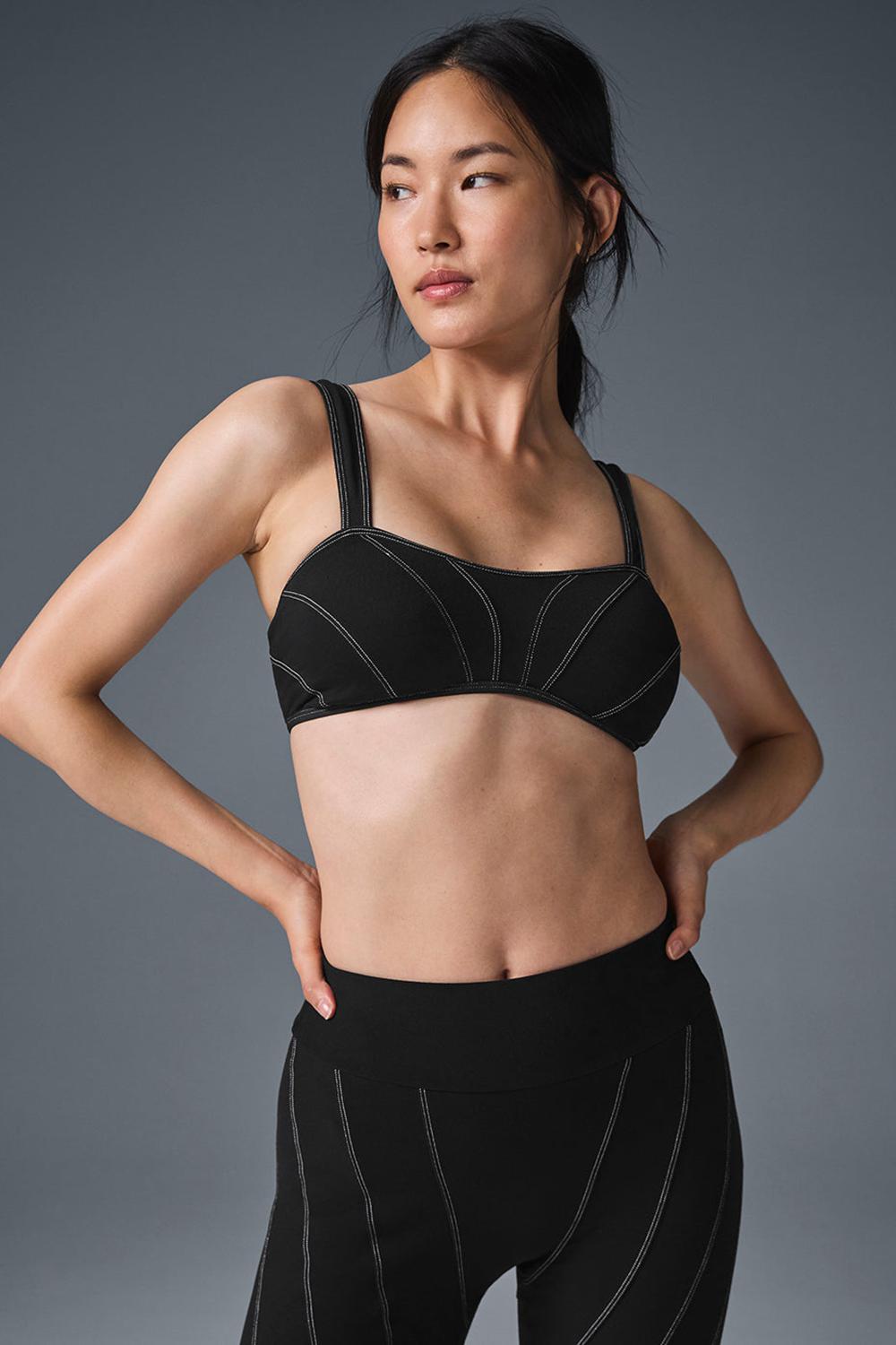 Black / White Women Alo Yoga Alosoft Sunray Bra | Australia  63457-ILMR