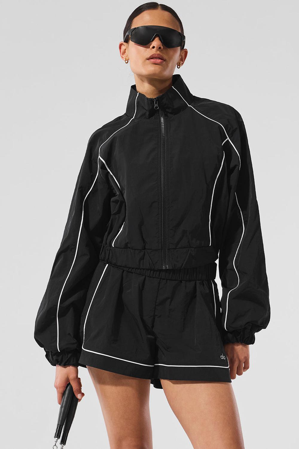 Black / White Women Alo Yoga Motivate Full-Zip Track Jacket | Australia  30687-KQDN