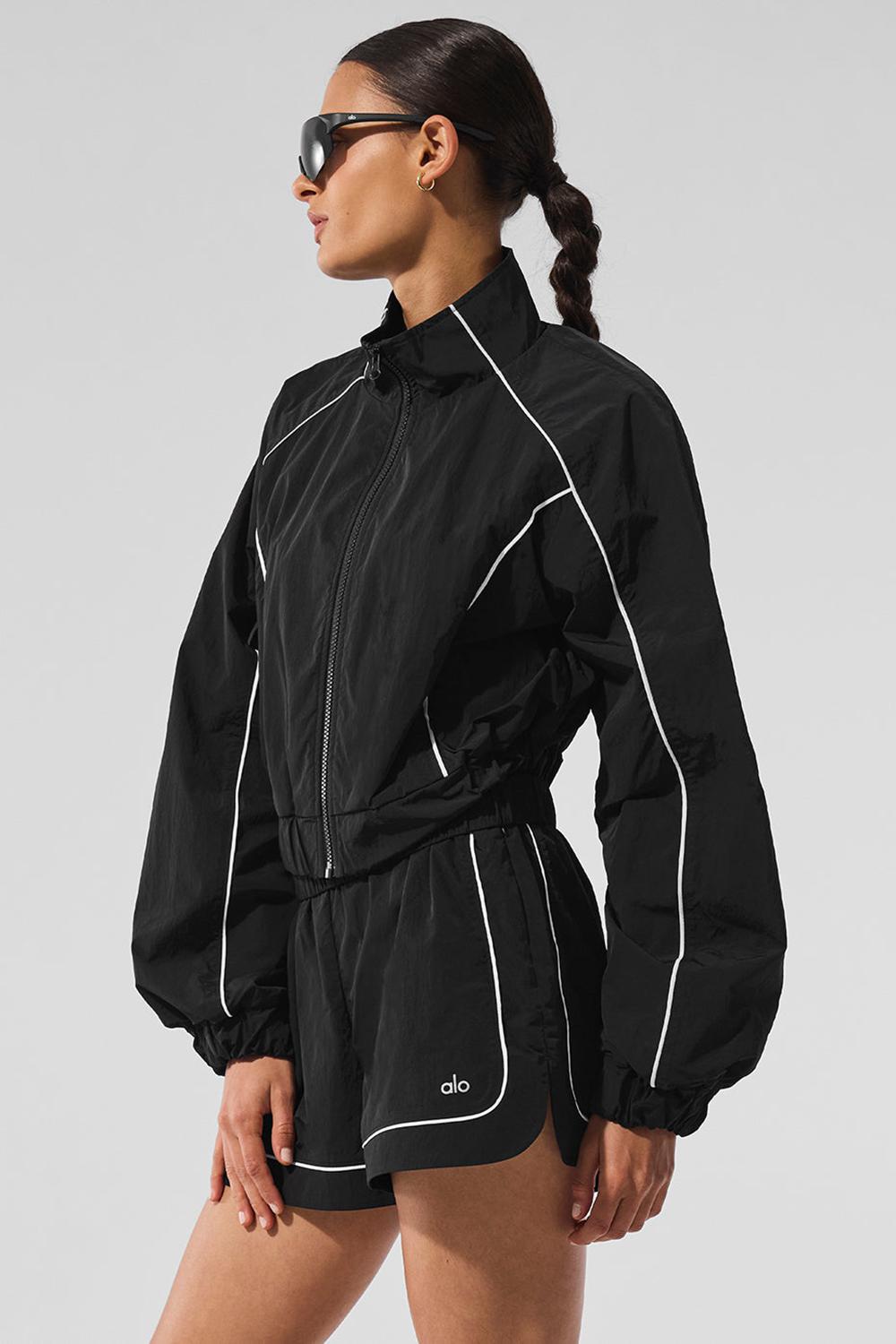 Black / White Women Alo Yoga Motivate Full-Zip Track Jacket | Australia  30687-KQDN