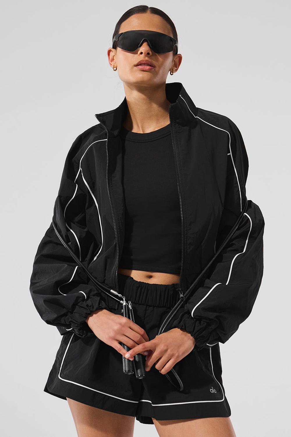 Black / White Women Alo Yoga Motivate Full-Zip Track Jacket | Australia  30687-KQDN