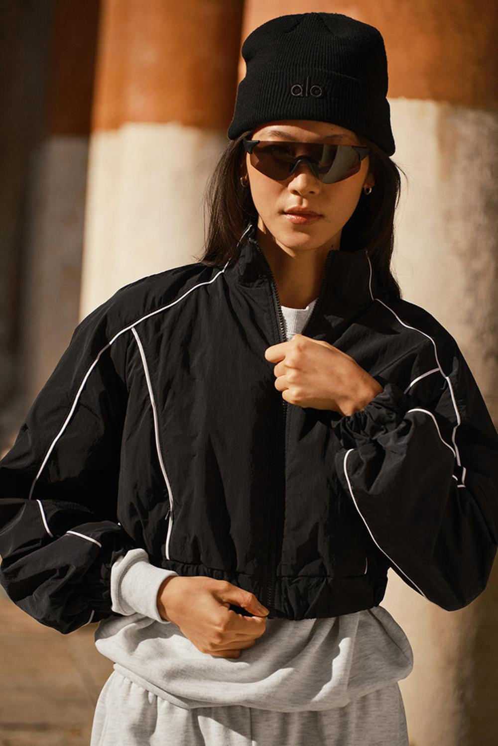 Black / White Women Alo Yoga Motivate Full-Zip Track Jacket | Australia  30687-KQDN