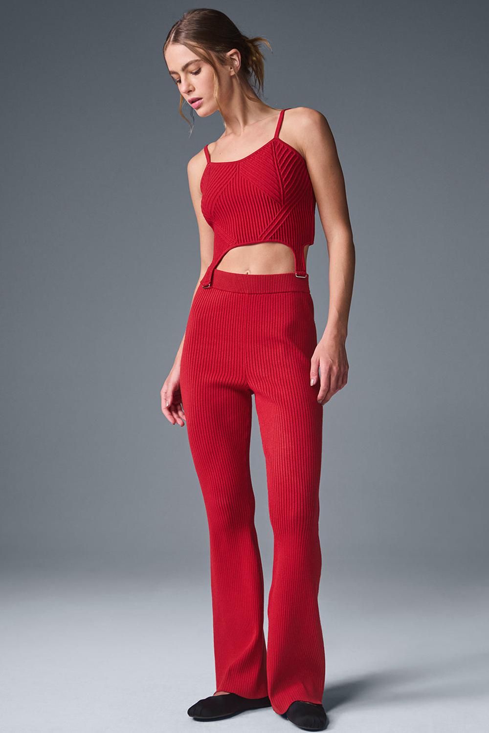 Bold Red / Dark Bold Red Women Alo Yoga Denim Knit Garter Tank | Australia  92456-AIBF