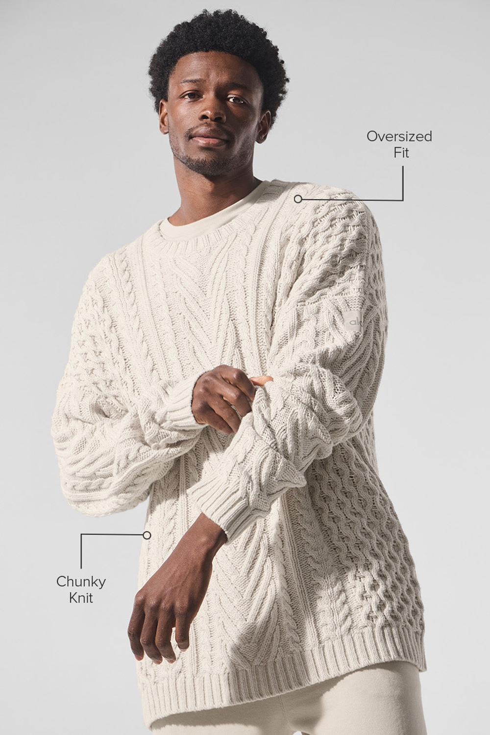 Bone Men Alo Yoga Cable Knit Crew Neck Sweater | Australia  12860-BSUA