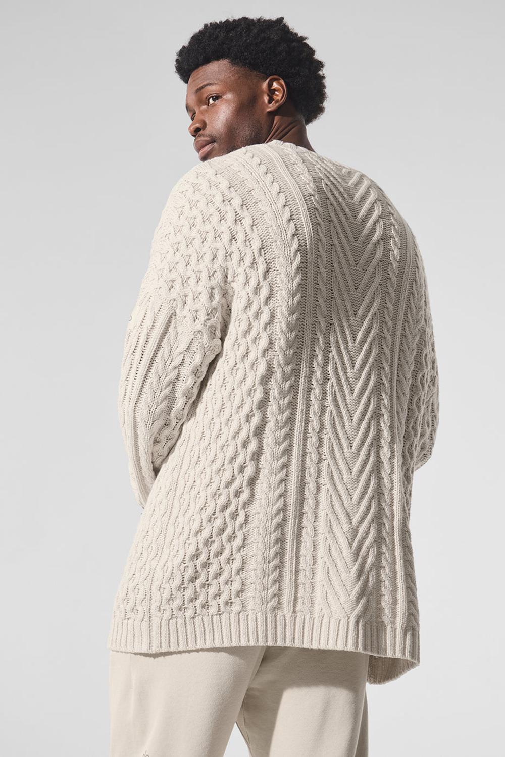 Bone Men Alo Yoga Cable Knit Crew Neck Sweater | Australia  12860-BSUA