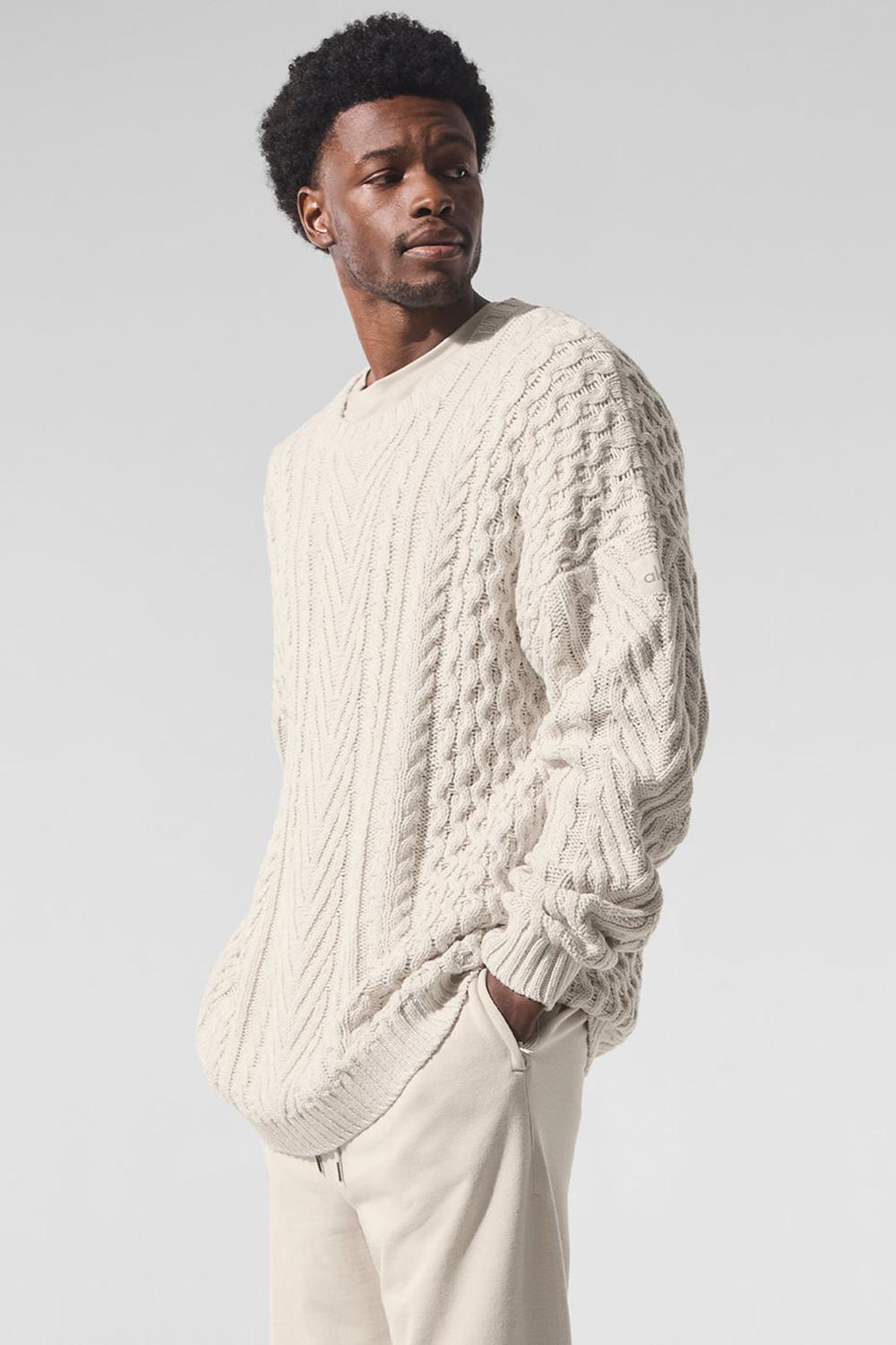 Bone Men Alo Yoga Cable Knit Crew Neck Sweater | Australia  12860-BSUA