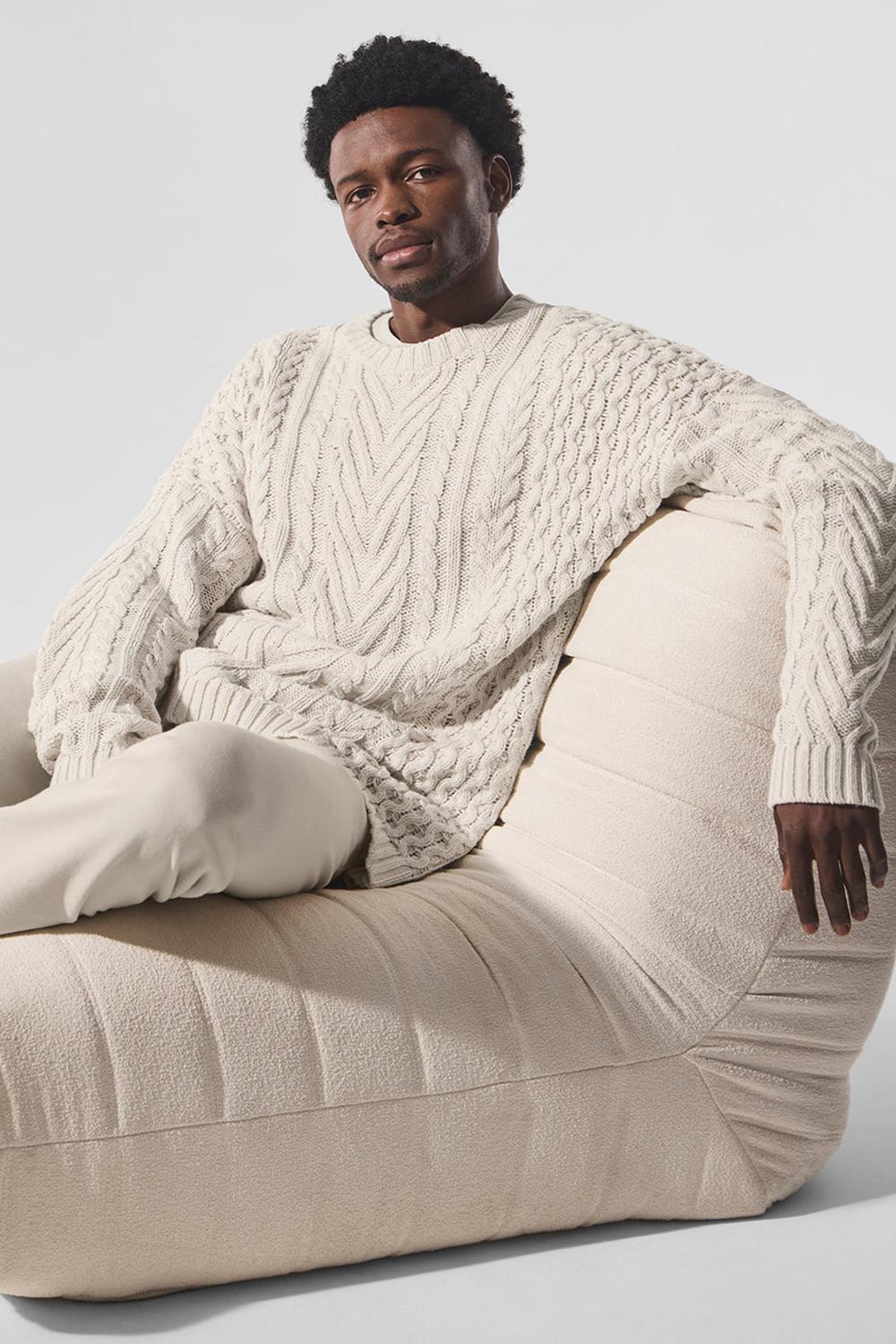 Bone Men Alo Yoga Cable Knit Crew Neck Sweater | Australia  12860-BSUA
