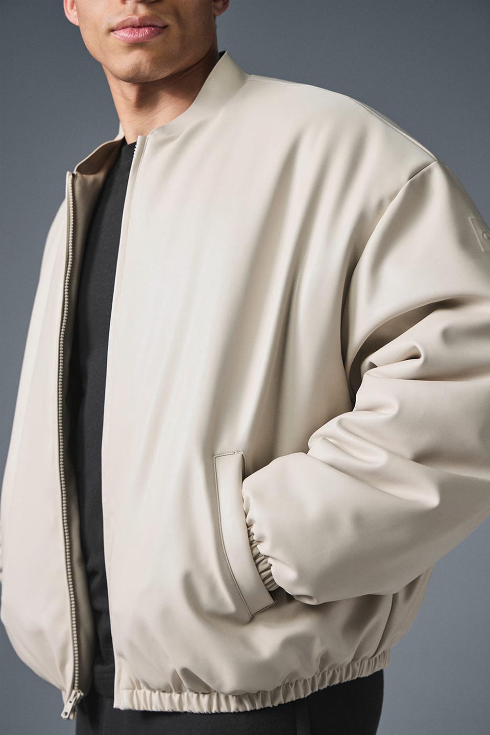 Bone Men Alo Yoga Faux Leather Premier Bomber Jacket | Australia  89312-JSTB