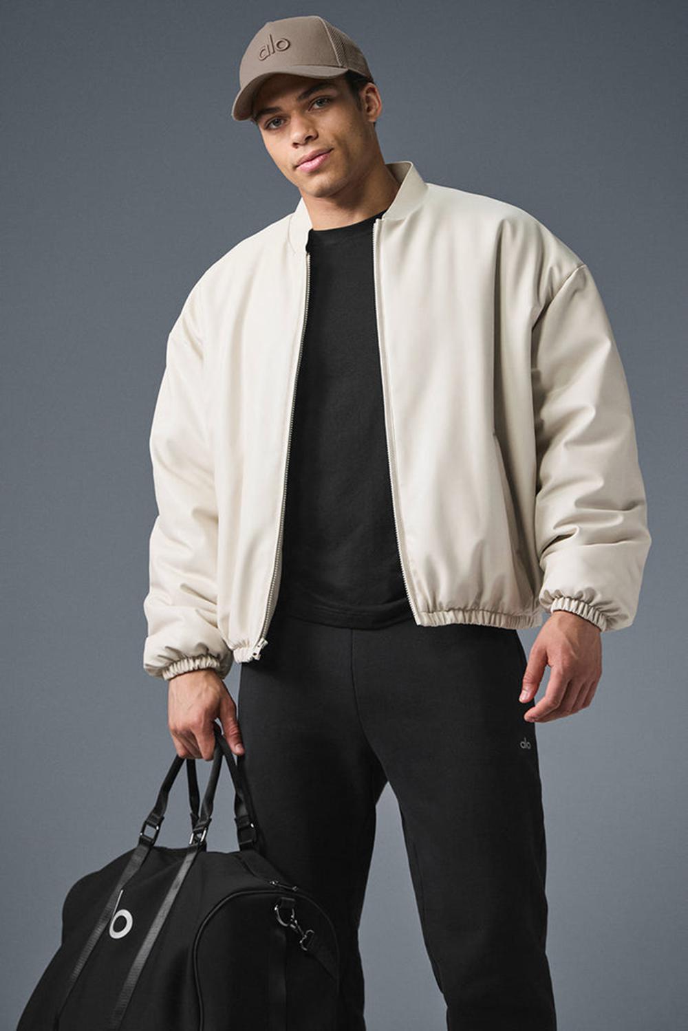 Bone Men Alo Yoga Faux Leather Premier Bomber Jacket | Australia  89312-JSTB