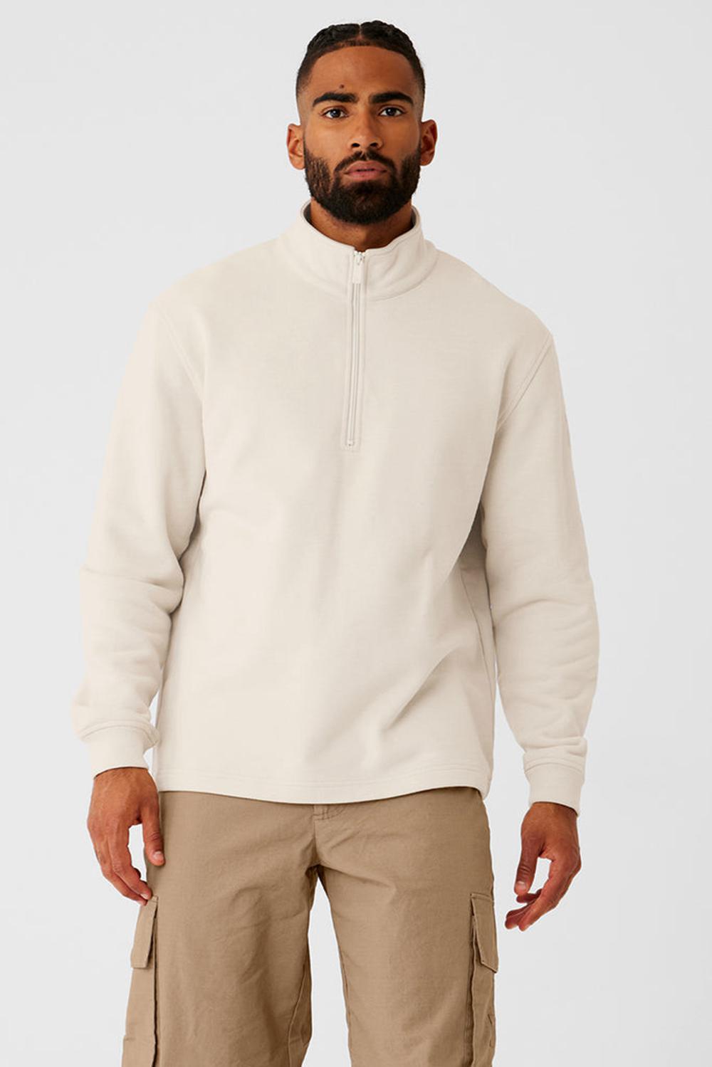 Bone Men Alo Yoga Renown Heavy Weight 1/4 Zip Hoodie | Australia  65079-XEWH