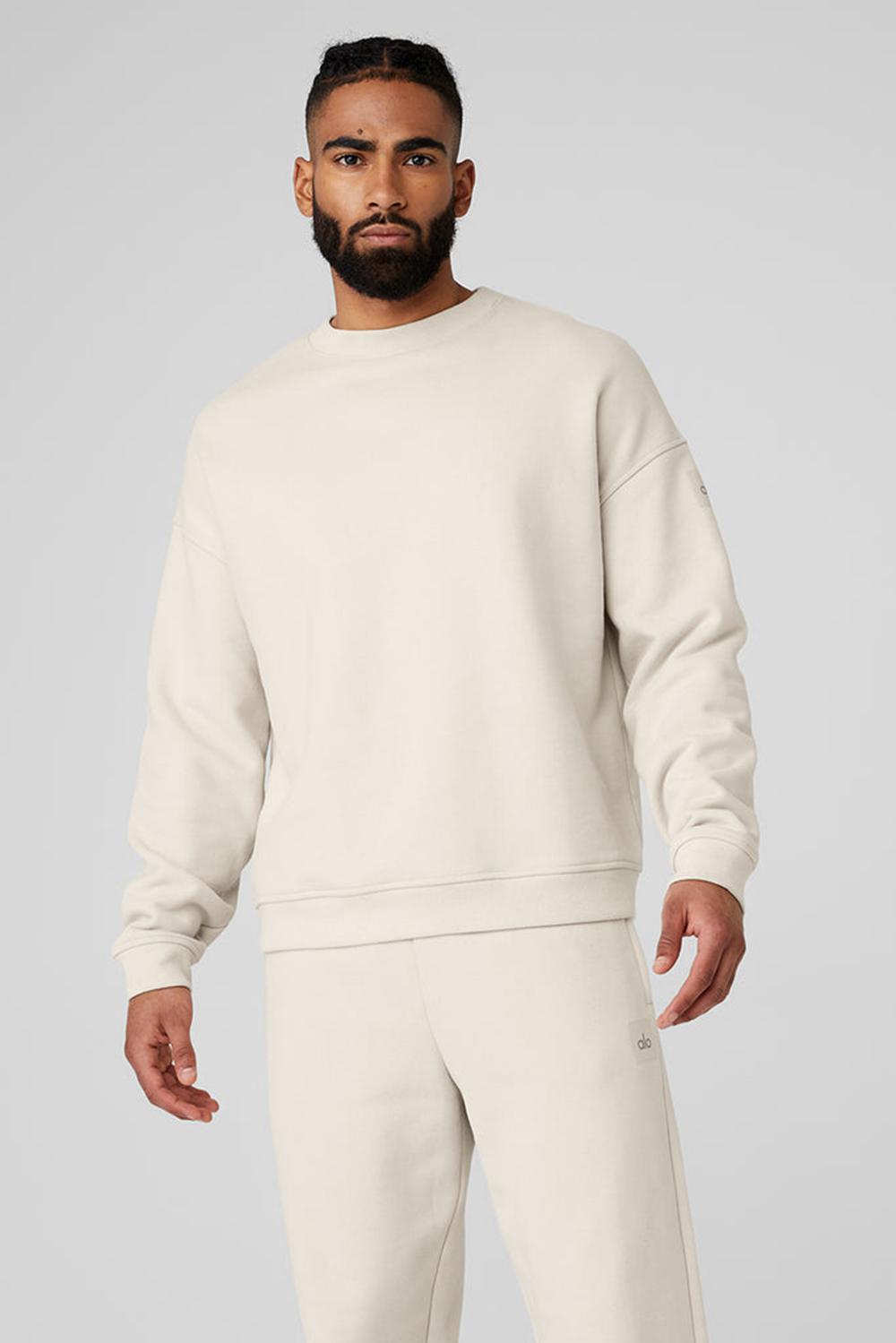 Bone Men Alo Yoga Renown Heavy Weight Crew Neck Pullover | Australia  67094-AVJX