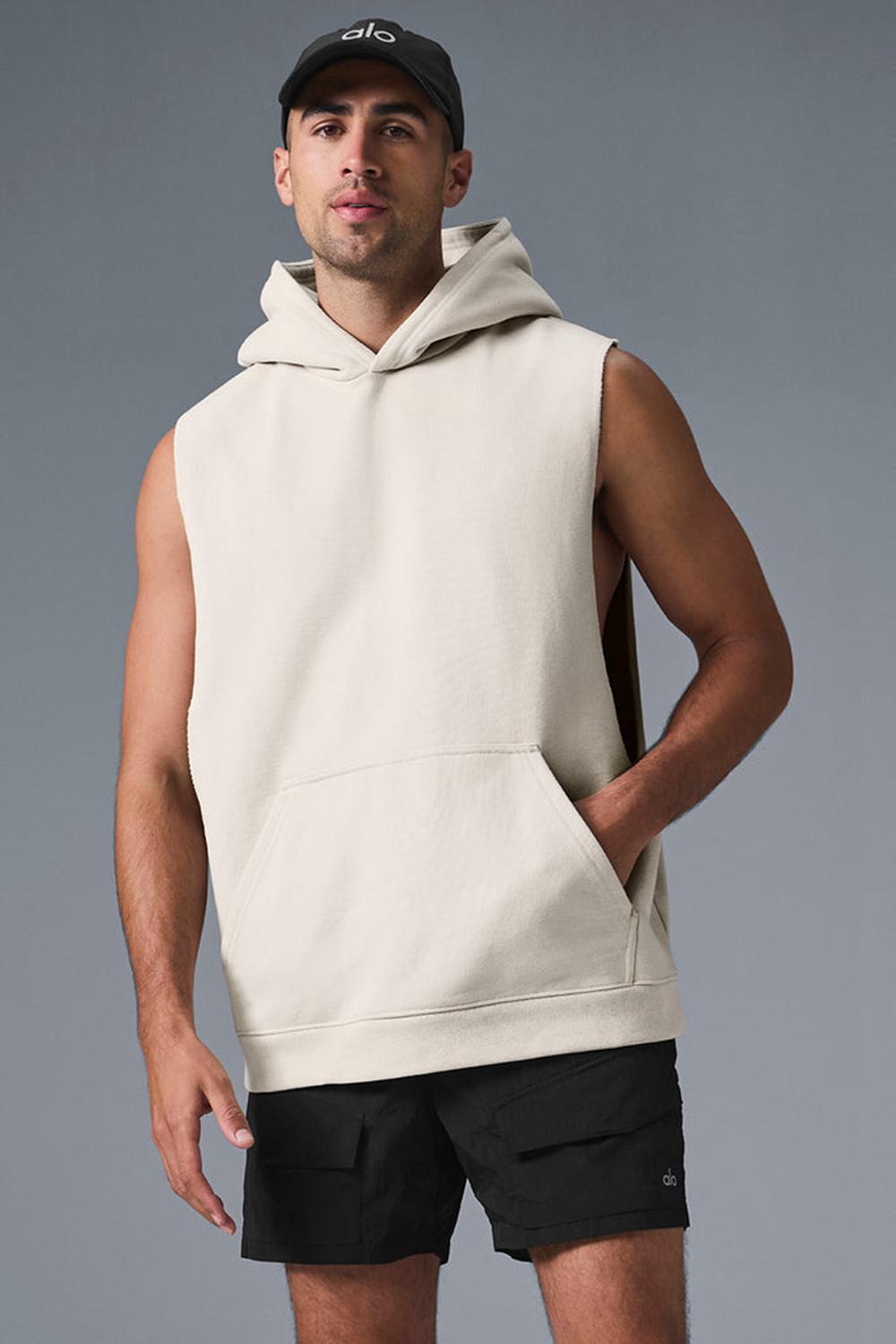 Bone Men Alo Yoga Renown Sleeveless Hoodie | Australia  24859-OPIW