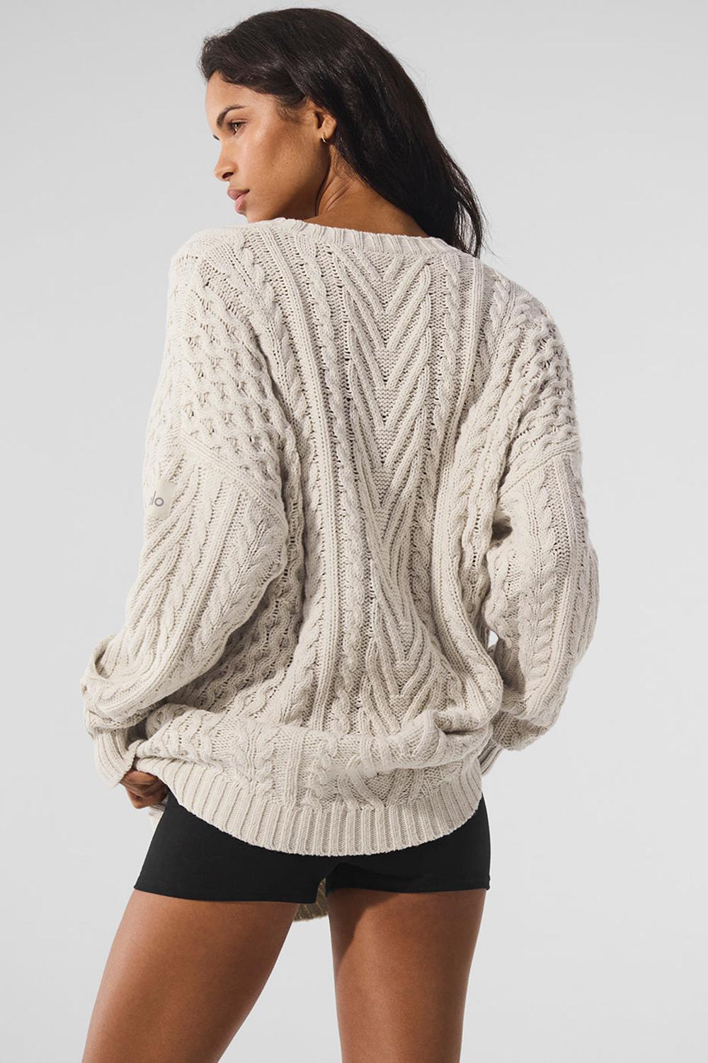 Bone Women Alo Yoga Cable Knit Crew Neck Sweater | Australia  60254-IANK