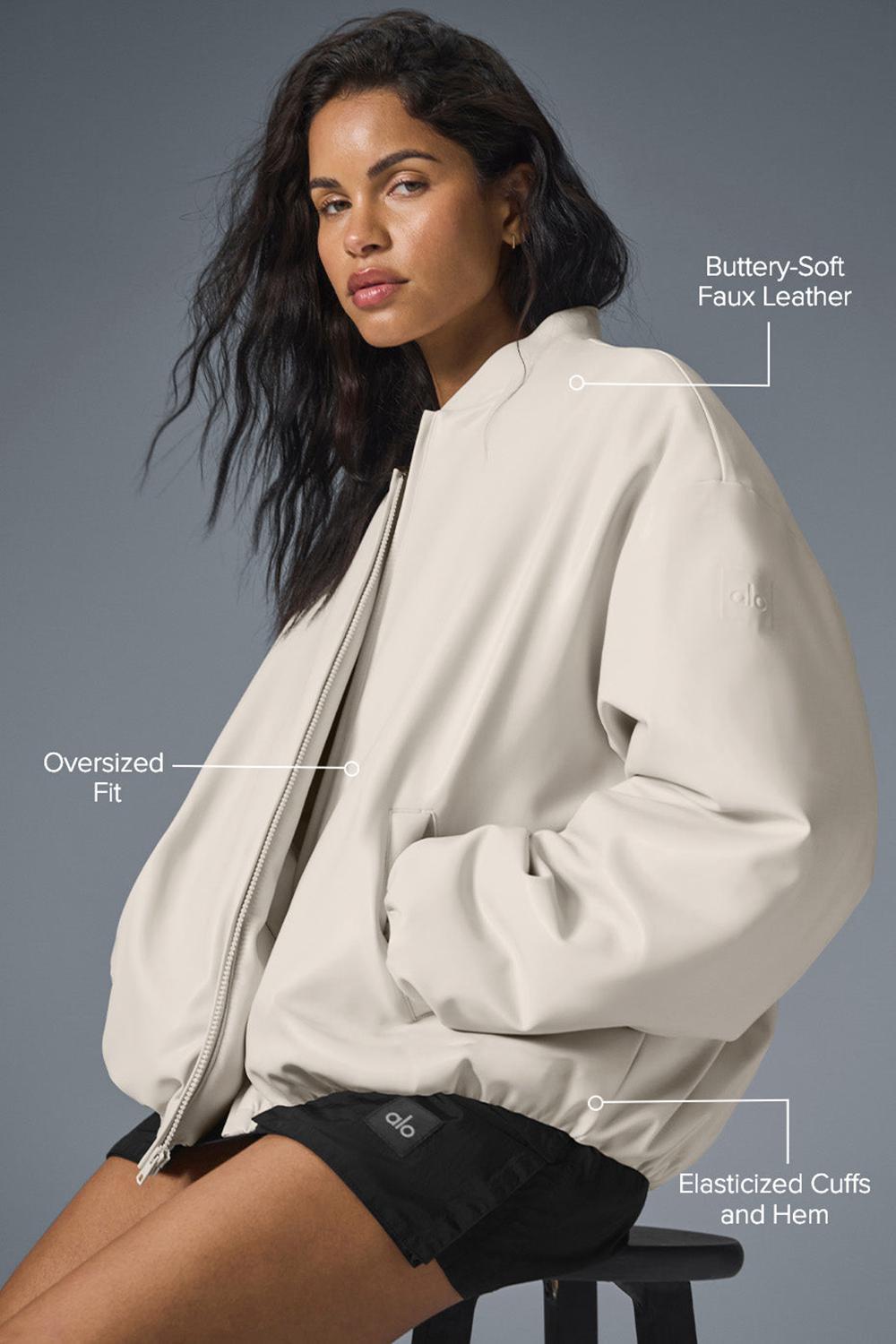 Bone Women Alo Yoga Faux Leather Premier Bomber Jacket | Australia  76193-TNDL