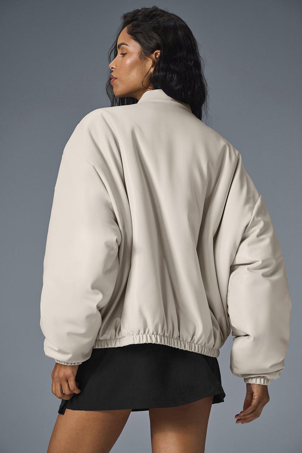 Bone Women Alo Yoga Faux Leather Premier Bomber Jacket | Australia  76193-TNDL
