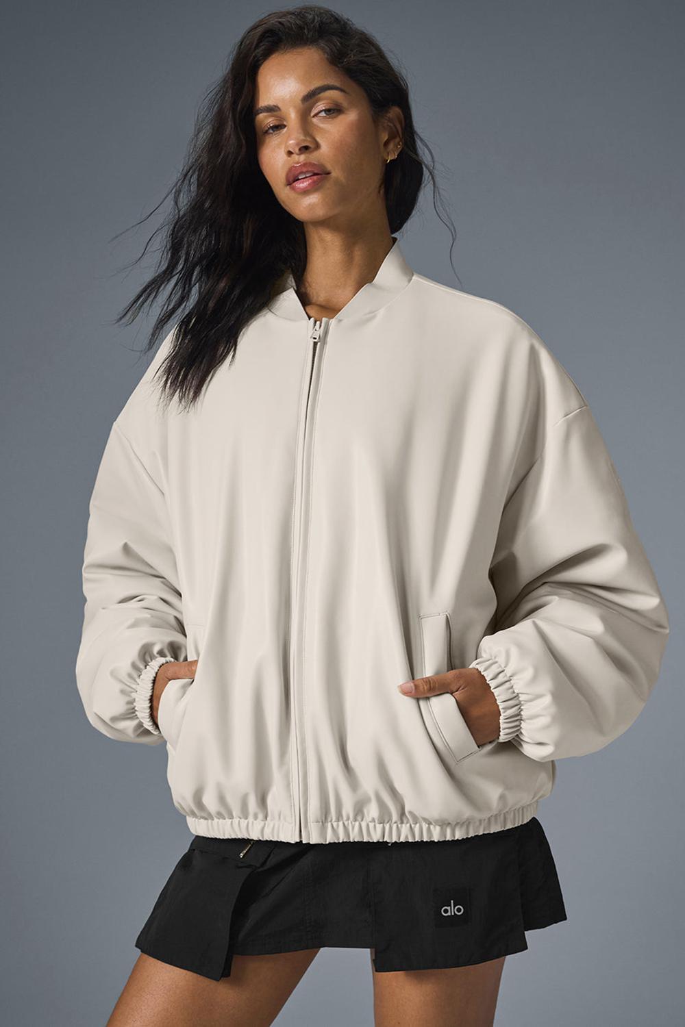 Bone Women Alo Yoga Faux Leather Premier Bomber Jacket | Australia  76193-TNDL