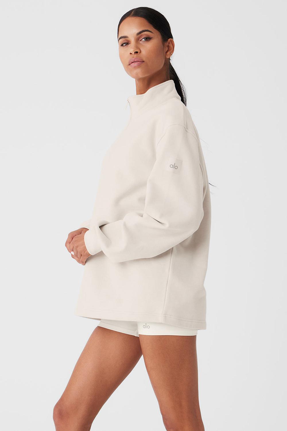 Bone Women Alo Yoga Renown Heavy Weight 1/4 Zip Hoodie | Australia  51723-LBUS
