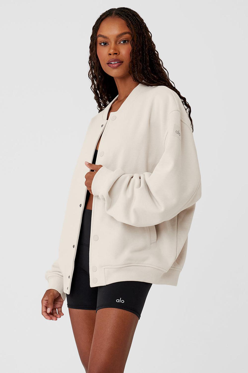 Bone Women Alo Yoga Renown Varsity Jacket | Australia  59126-BLPV