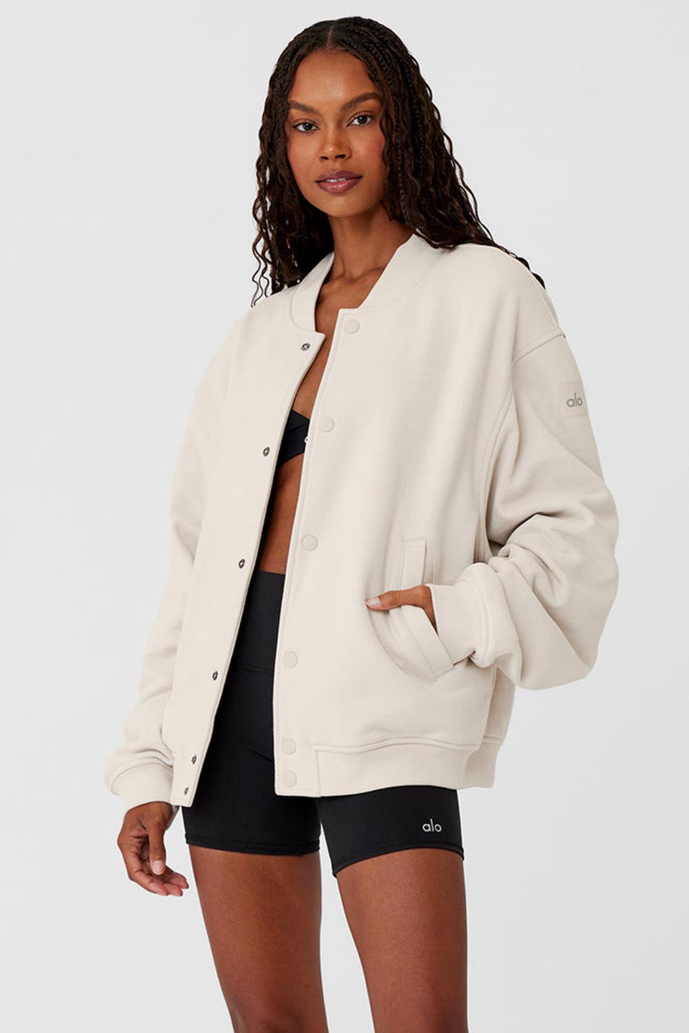 Bone Women Alo Yoga Renown Varsity Jacket | Australia  59126-BLPV