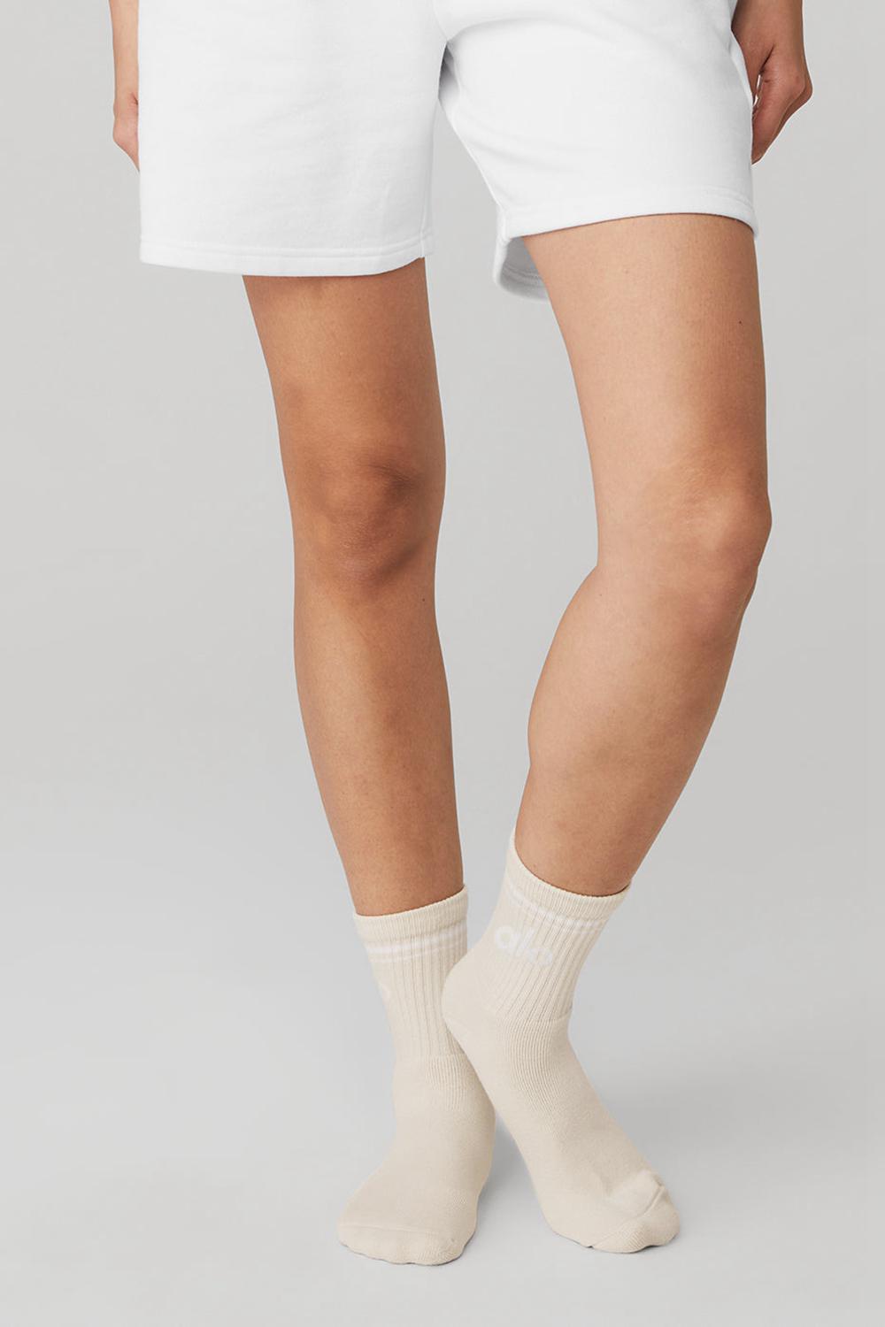 Bone / White Women Alo Yoga Unisex Half-Crew Throwback Sock | Australia  80963-DRPG