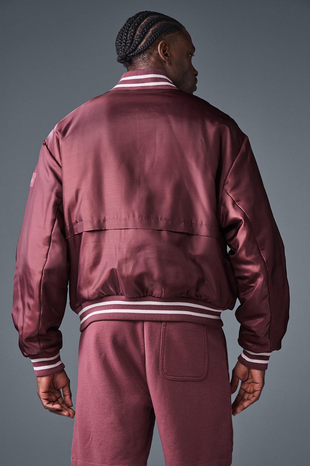 Burgundy Truffle Men Alo Yoga Afterglow Varsity Jacket | Australia  32480-MQIE