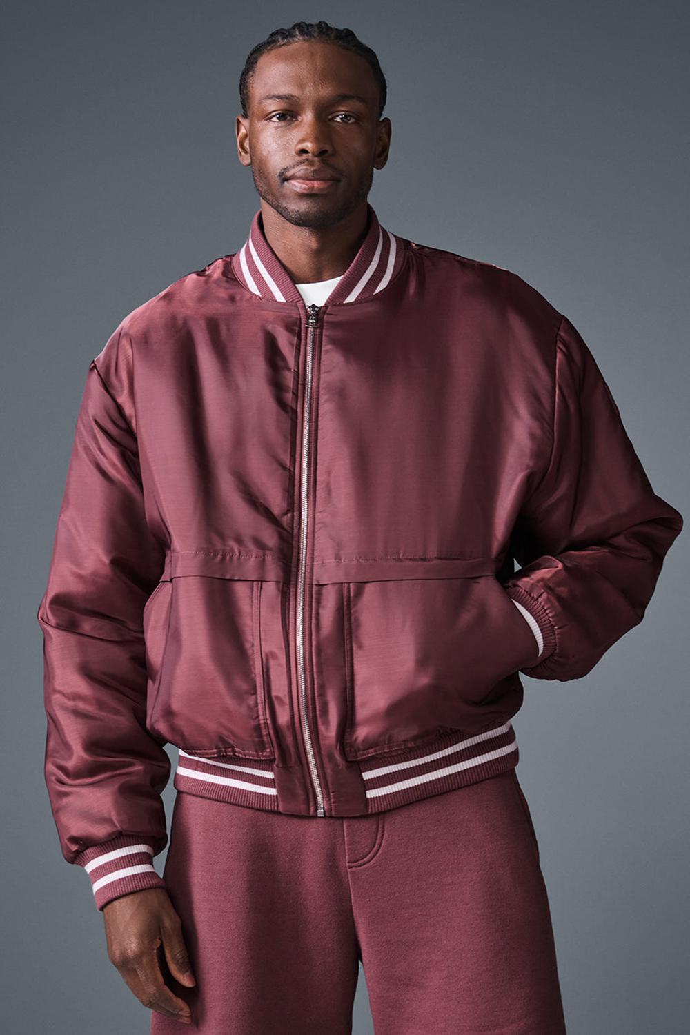 Burgundy Truffle Men Alo Yoga Afterglow Varsity Jacket | Australia  32480-MQIE