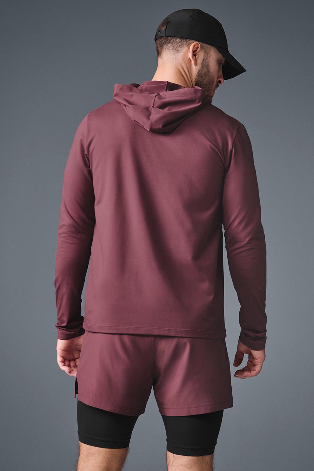 Burgundy Truffle Men Alo Yoga Conquer Reform With Hood Long Sleeve | Australia  17948-NRKY