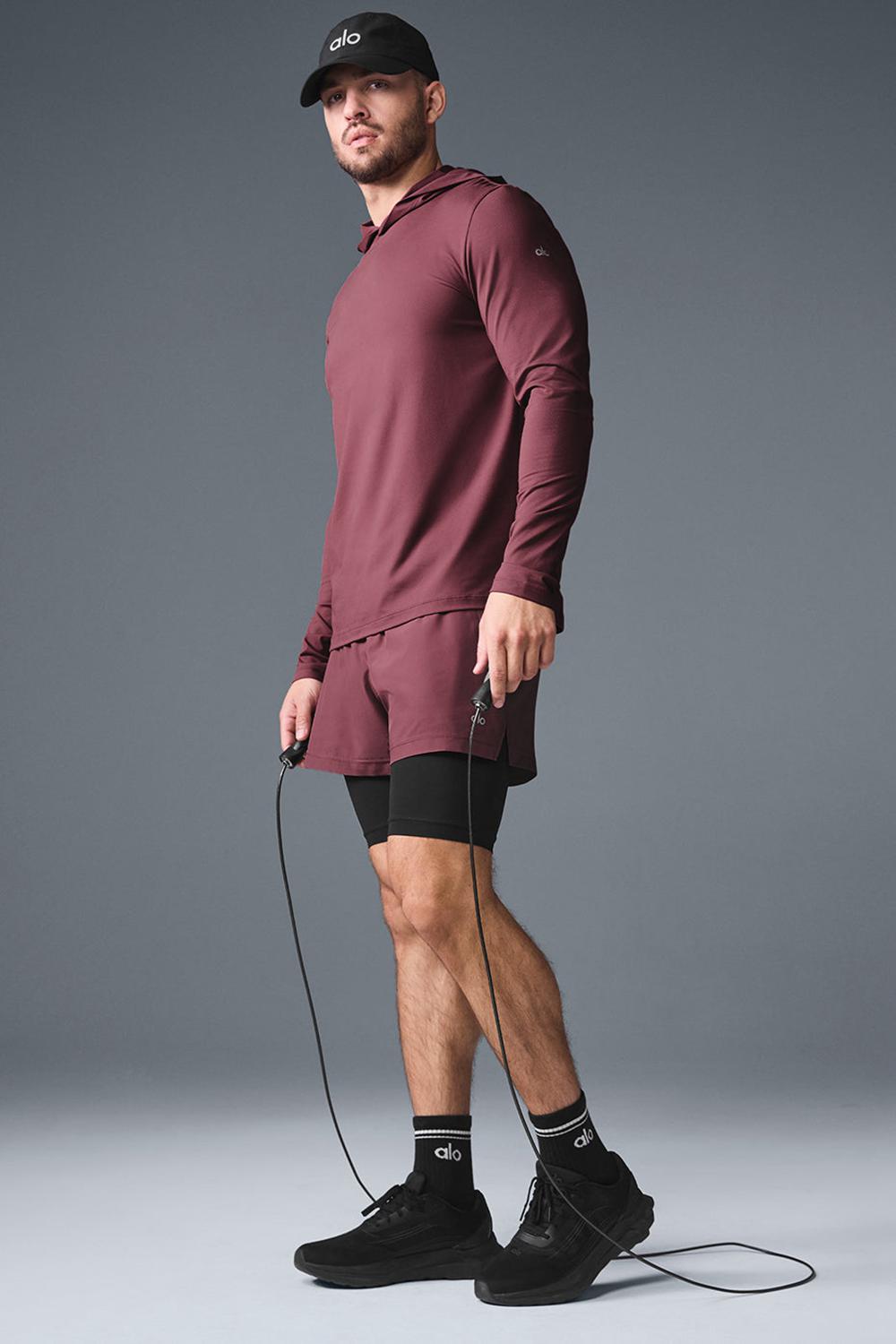 Burgundy Truffle Men Alo Yoga Conquer Reform With Hood Long Sleeve | Australia  17948-NRKY