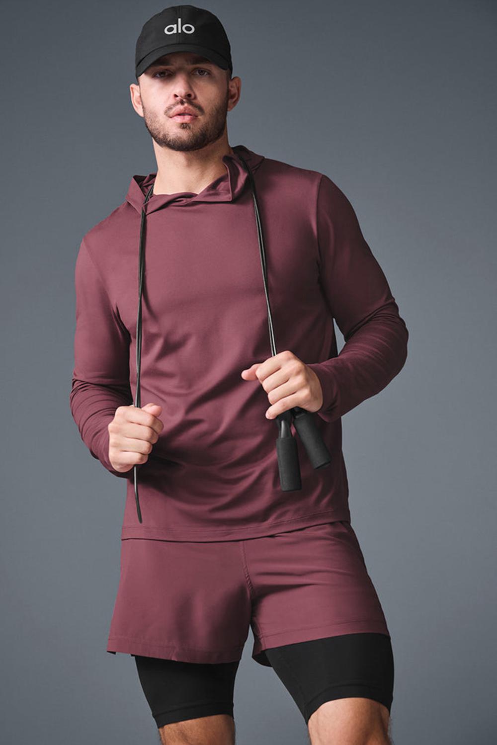 Burgundy Truffle Men Alo Yoga Conquer Reform With Hood Long Sleeve | Australia  17948-NRKY