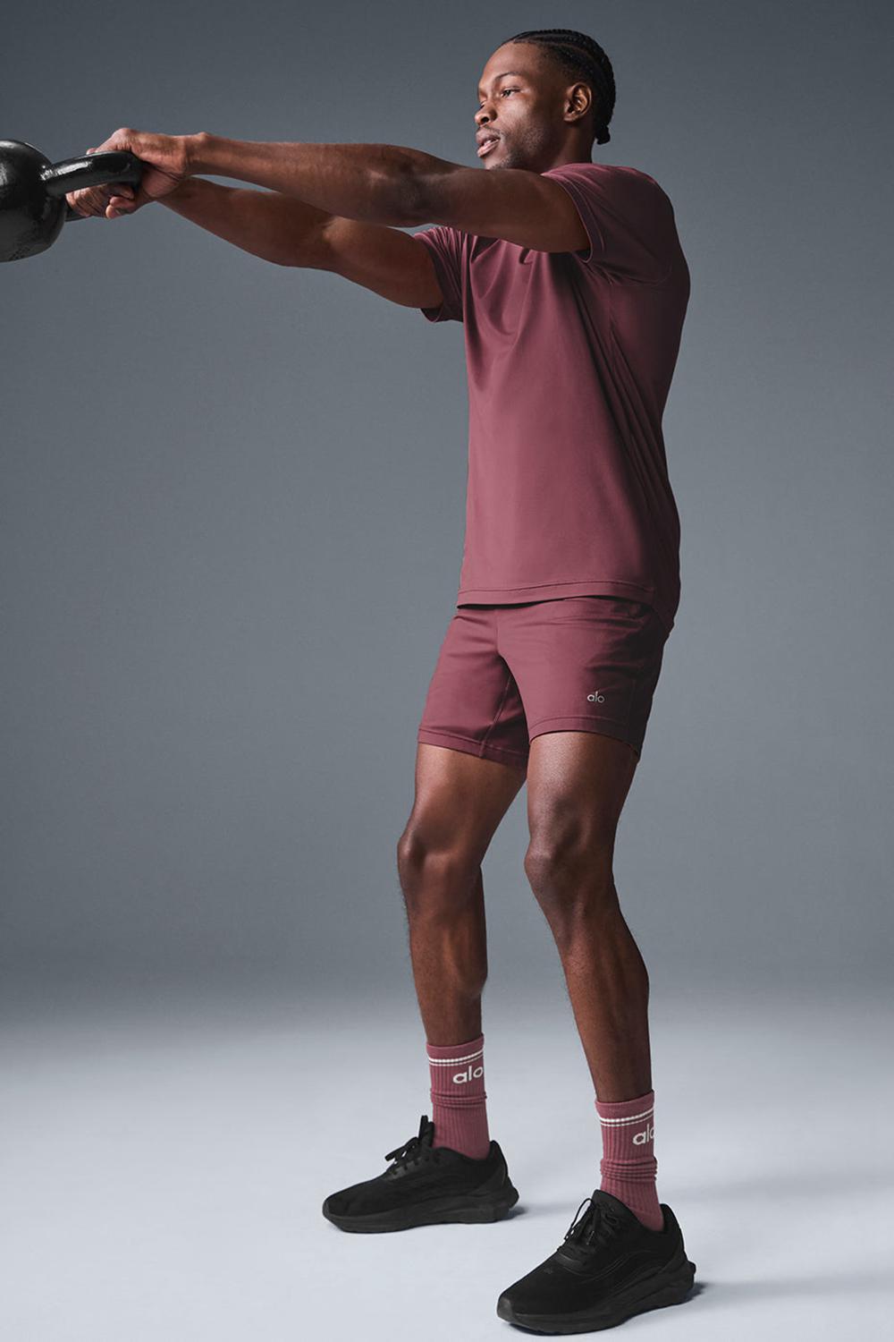 Burgundy Truffle Men Alo Yoga Conquer Reform Crewneck Short Sleeve | Australia  19750-ZGXO