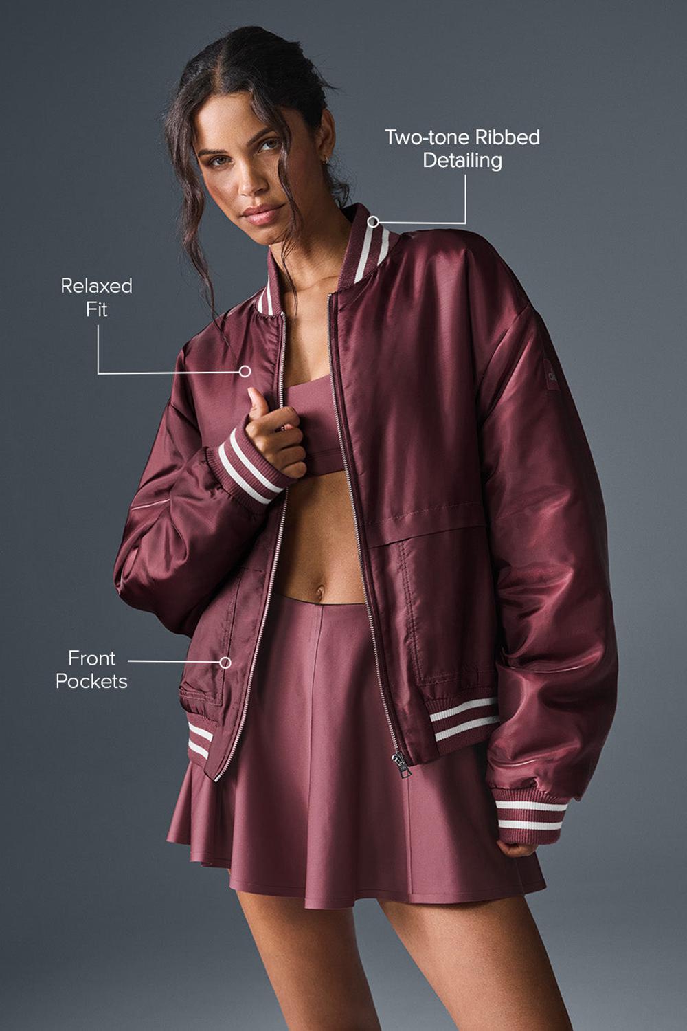 Burgundy Truffle Women Alo Yoga Afterglow Varsity Jacket | Australia  43627-UPYQ