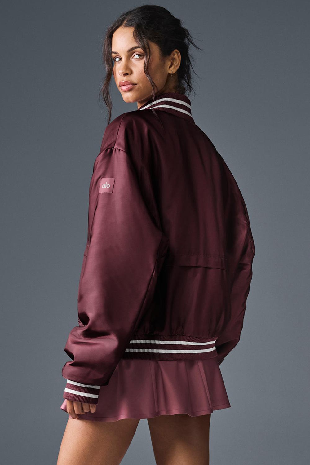 Burgundy Truffle Women Alo Yoga Afterglow Varsity Jacket | Australia  43627-UPYQ